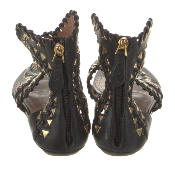 Alaia black leather gladiator sandals with gold studs size 7 - Picture 4 of 12